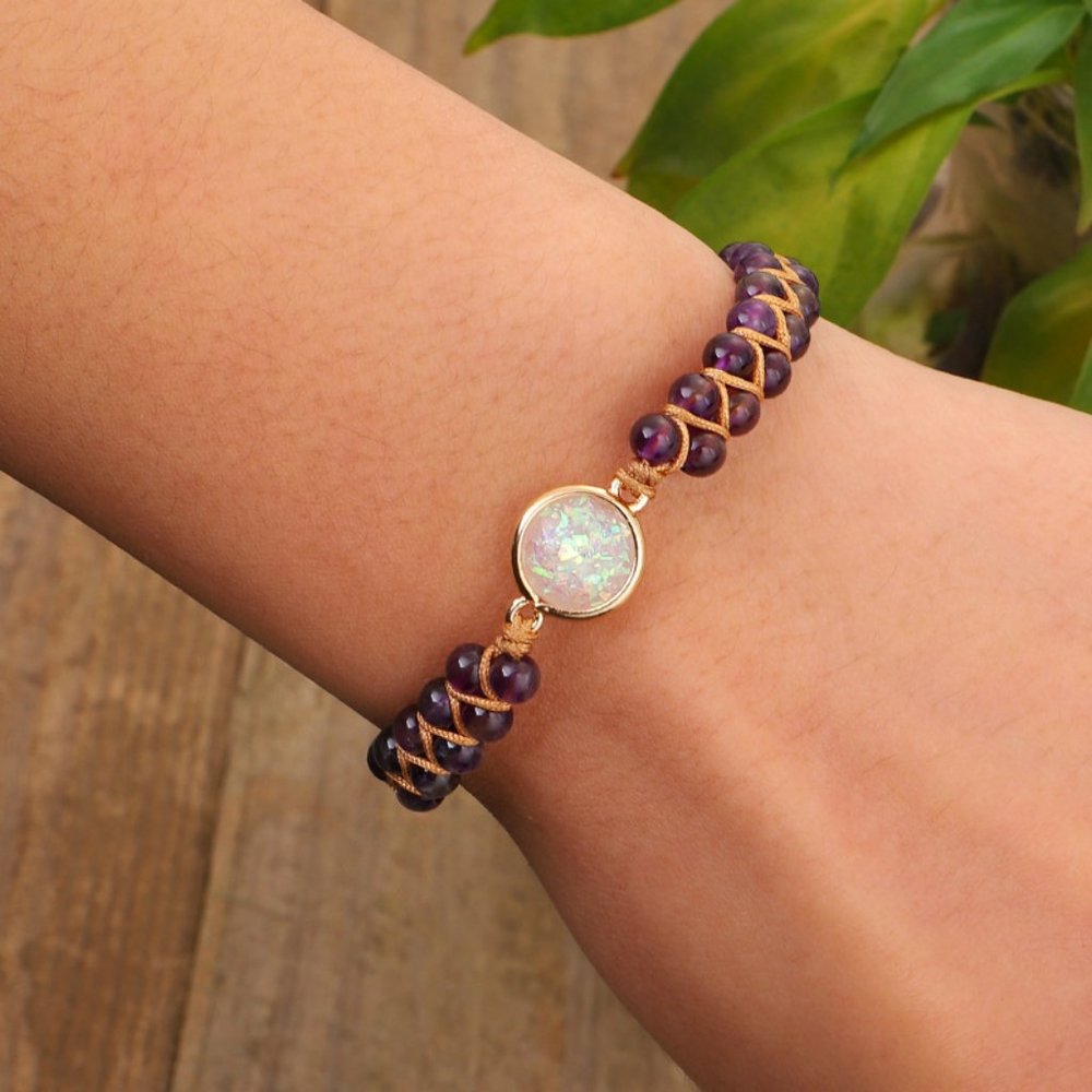 Amethyst Purple Braided Bracelet Opal Natural Stone Women Healing Yoga Bracelet
